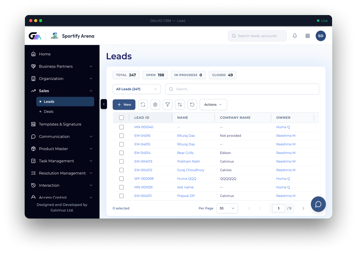 GALVIO CRM — Lead