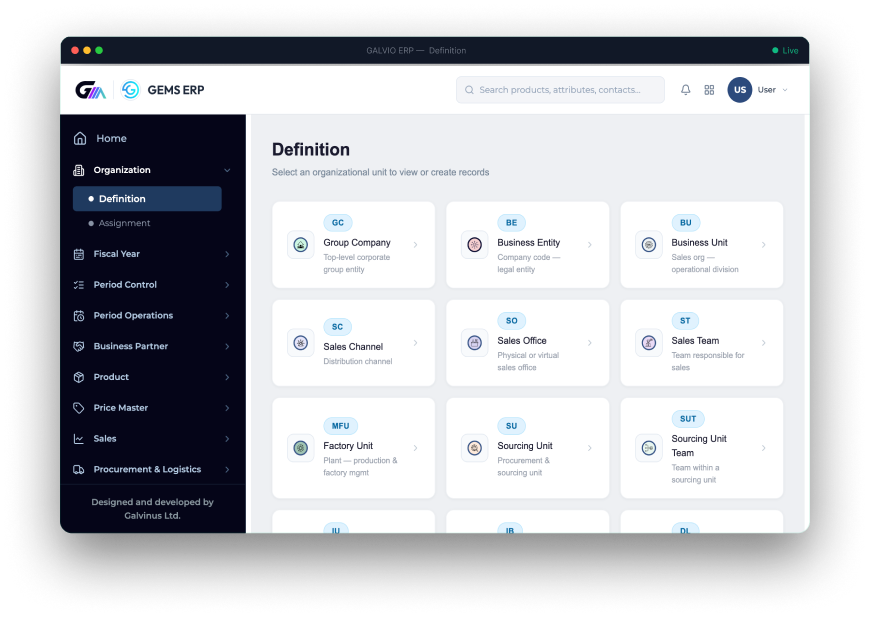 GALVIO ERP — Defination